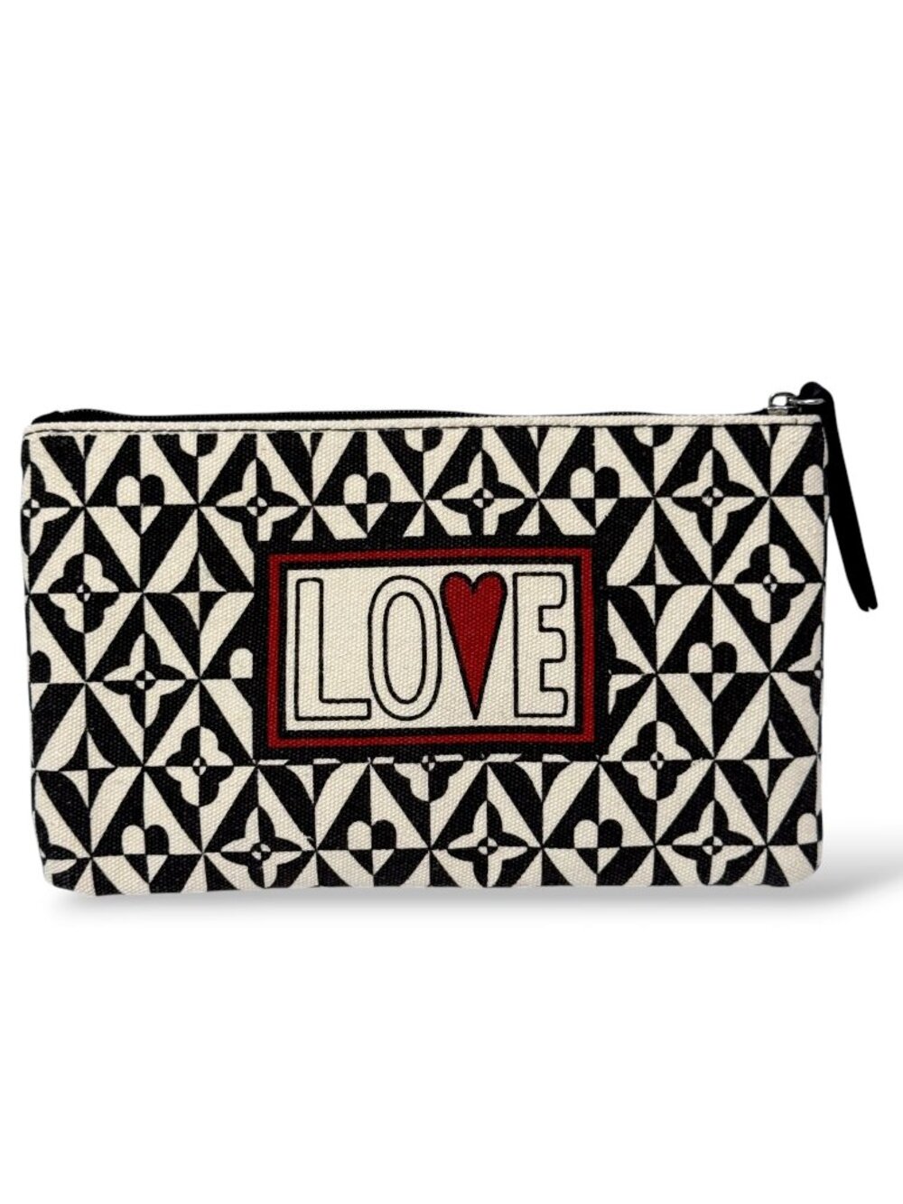 Brighton Cosmetic Case Love Heart Print Black Whit Canvas Zip Pouch